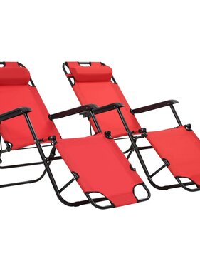 VidaXL Ligbedden inklapbaar 2 st met voetensteun staal rood