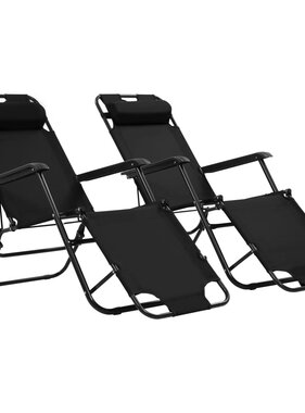 VidaXL Ligbedden inklapbaar 2 st met voetensteun staal zwart