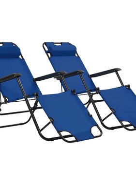 VidaXL Ligbedden inklapbaar 2 st met voetensteun staal blauw