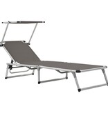 VidaXL Ligbed inklapbaar met dak aluminium en textileen grijs