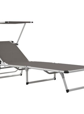 VidaXL Ligbed inklapbaar met dak aluminium en textileen grijs