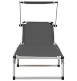 VidaXL Ligbed inklapbaar met dak aluminium en textileen grijs