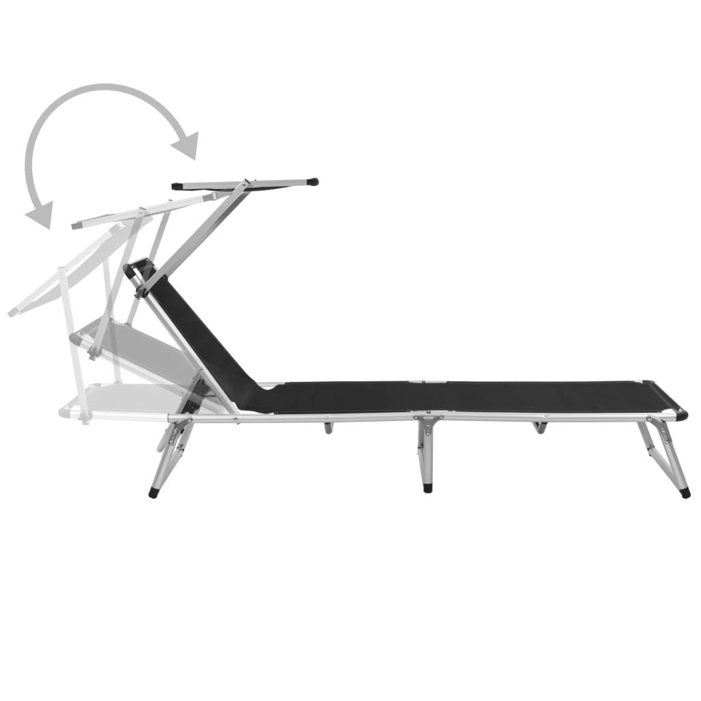 VidaXL Ligbed inklapbaar met dak aluminium en textileen zwart