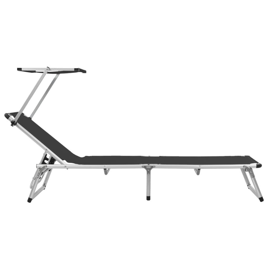 VidaXL Ligbed inklapbaar met dak aluminium en textileen zwart