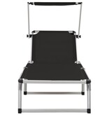 VidaXL Ligbed inklapbaar met dak aluminium en textileen zwart