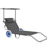 VidaXL Ligbed met luifel en wieltjes inklapbaar staal grijs