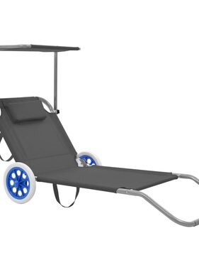 VidaXL Ligbed met luifel en wieltjes inklapbaar staal grijs