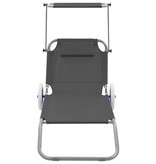 VidaXL Ligbed met luifel en wieltjes inklapbaar staal grijs