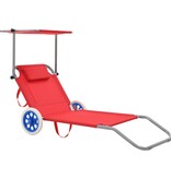 VidaXL Ligbed met luifel en wieltjes inklapbaar staal rood