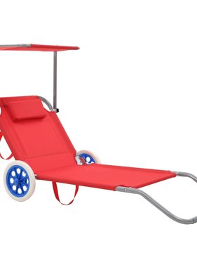VidaXL Ligbed met luifel en wieltjes inklapbaar staal rood