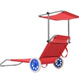 VidaXL Ligbed met luifel en wieltjes inklapbaar staal rood