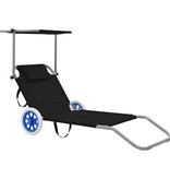 VidaXL Ligbed met luifel en wieltjes inklapbaar staal zwart
