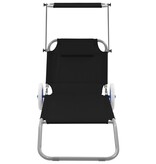 VidaXL Ligbed met luifel en wieltjes inklapbaar staal zwart