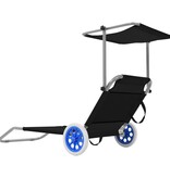 VidaXL Ligbed met luifel en wieltjes inklapbaar staal zwart