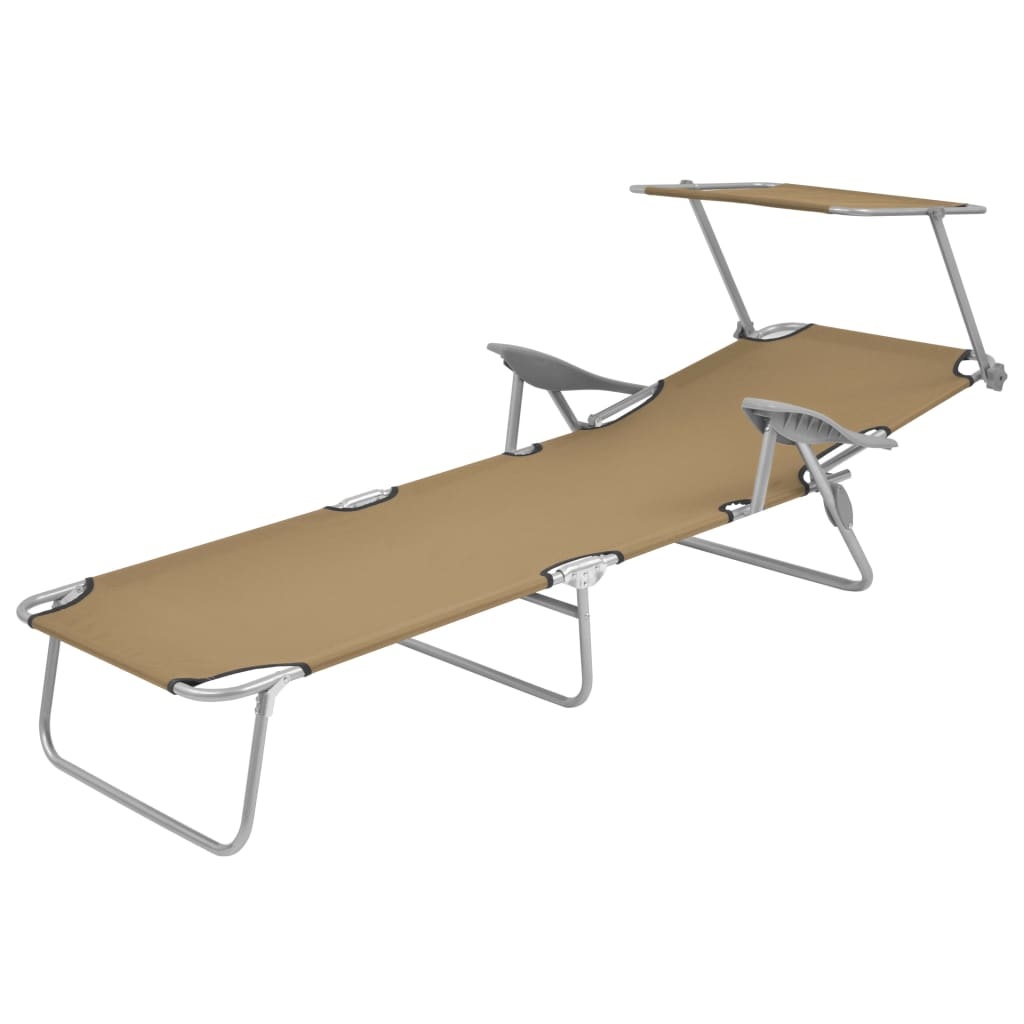 VidaXL Ligbed met luifel inklapbaar staal taupe