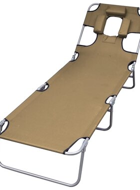 VidaXL Ligbed met hoofdkussen verstelbaar en inklapbaar taupe