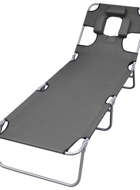 VidaXL Ligbed met hoofdkussen verstelbaar en inklapbaar grijs