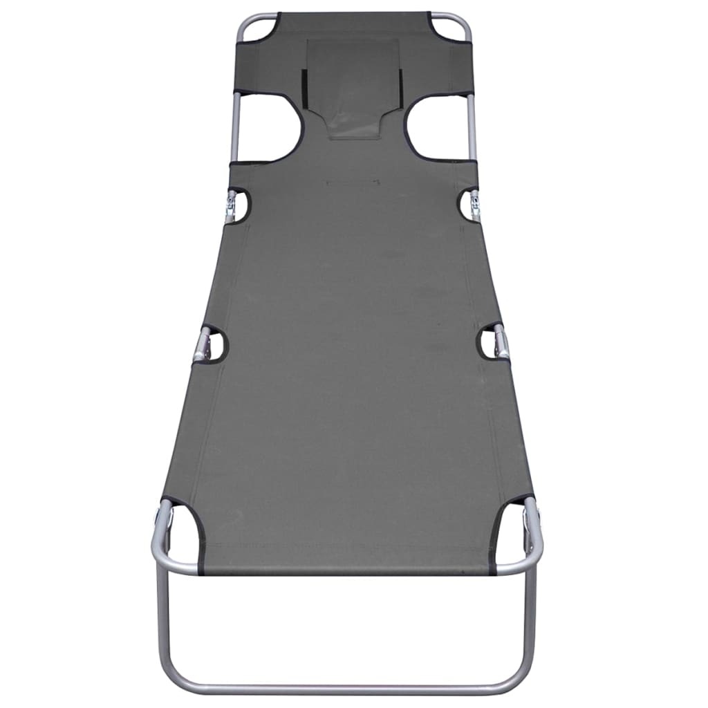 VidaXL Ligbed met hoofdkussen verstelbaar en inklapbaar grijs