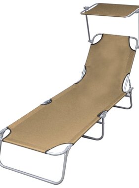 VidaXL Ligbed met luifel inklapbaar staal taupe