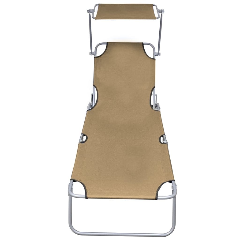 VidaXL Ligbed met luifel inklapbaar staal taupe