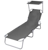 VidaXL Ligbed met luifel inklapbaar staal grijs