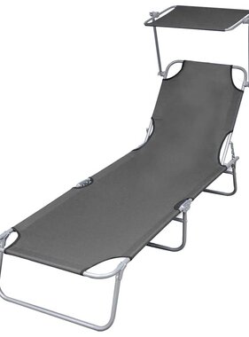VidaXL Ligbed met luifel inklapbaar staal grijs