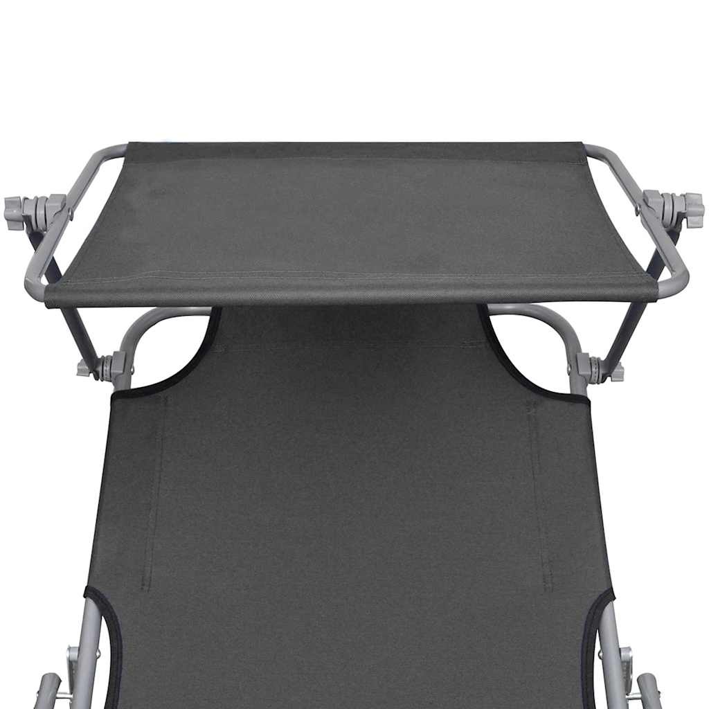 VidaXL Ligbed met luifel inklapbaar staal grijs