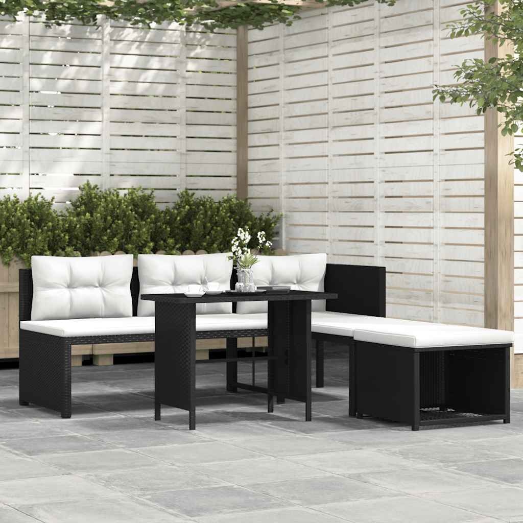 VidaXL 4-delige Loungeset poly rattan zwart