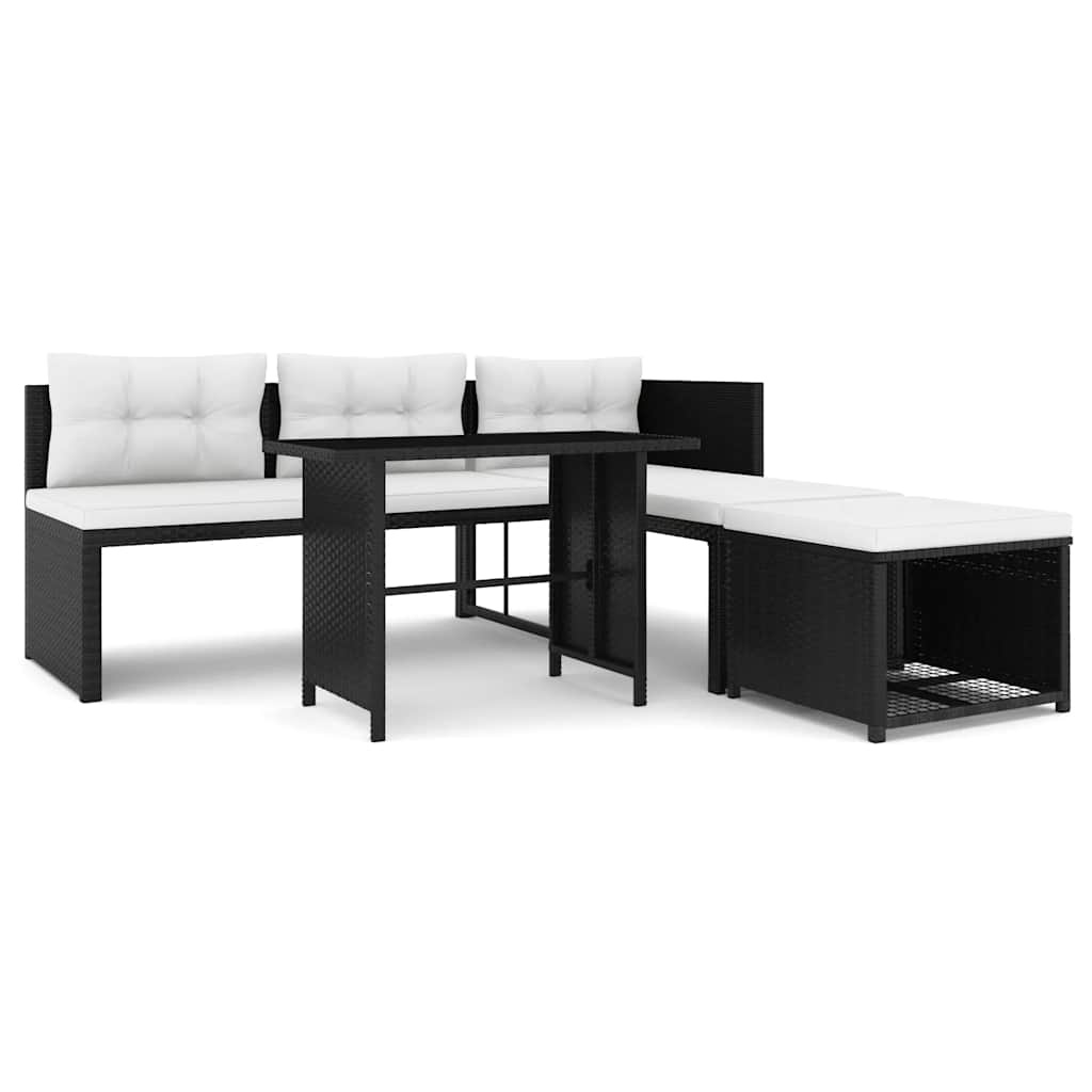 VidaXL 4-delige Loungeset poly rattan zwart