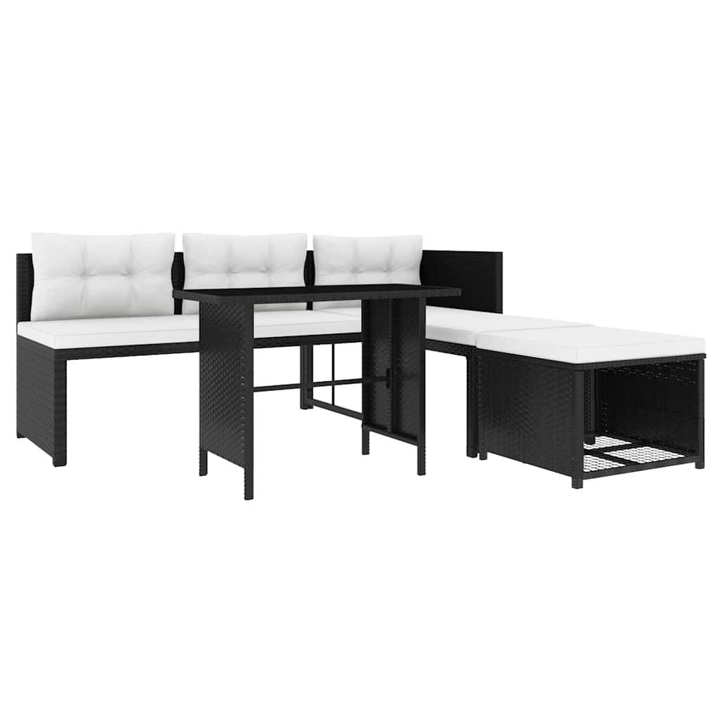VidaXL 4-delige Loungeset poly rattan zwart