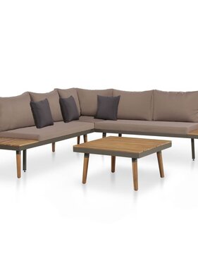 VidaXL 4-delige Loungeset met kussens massief acaciahout bruin