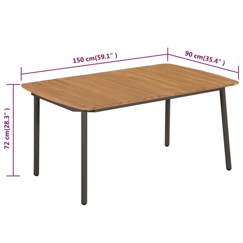 VidaXL Tuintafel 150x90x72 cm massief acaciahout en staal