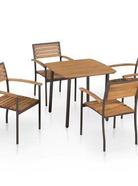 VidaXL 5-delige Tuinset massief acaciahout en staal