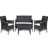 VidaXL 4-delige Loungeset met kussens poly rattan zwart