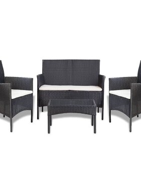 VidaXL 4-delige Loungeset met kussens poly rattan zwart