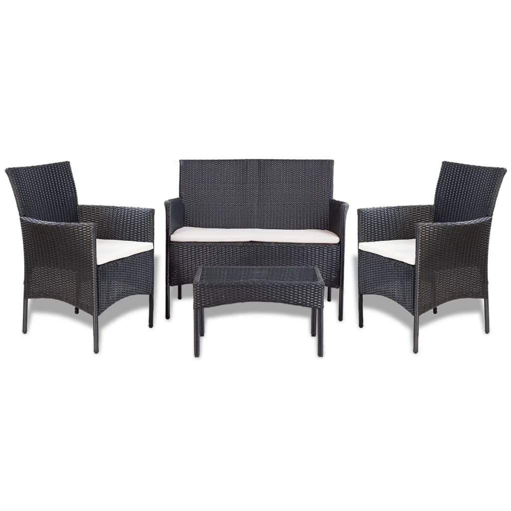 VidaXL 4-delige Loungeset met kussens poly rattan zwart