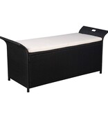 VidaXL Opbergbankje met kussen 138 cm poly rattan zwart