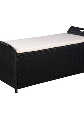 VidaXL Opbergbankje met kussen 138 cm poly rattan zwart