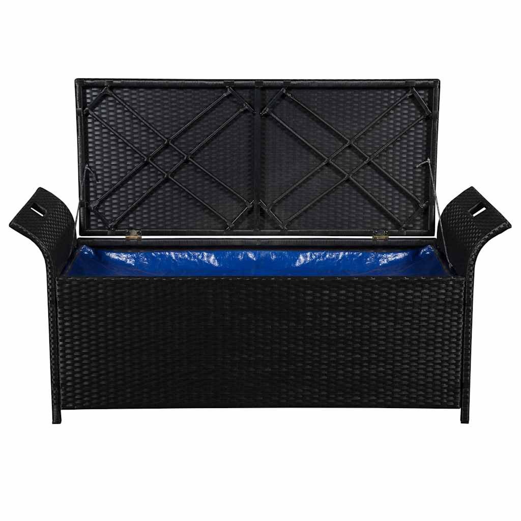 VidaXL Opbergbankje met kussen 138 cm poly rattan zwart
