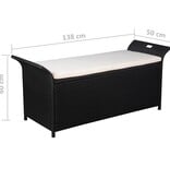VidaXL Opbergbankje met kussen 138 cm poly rattan zwart
