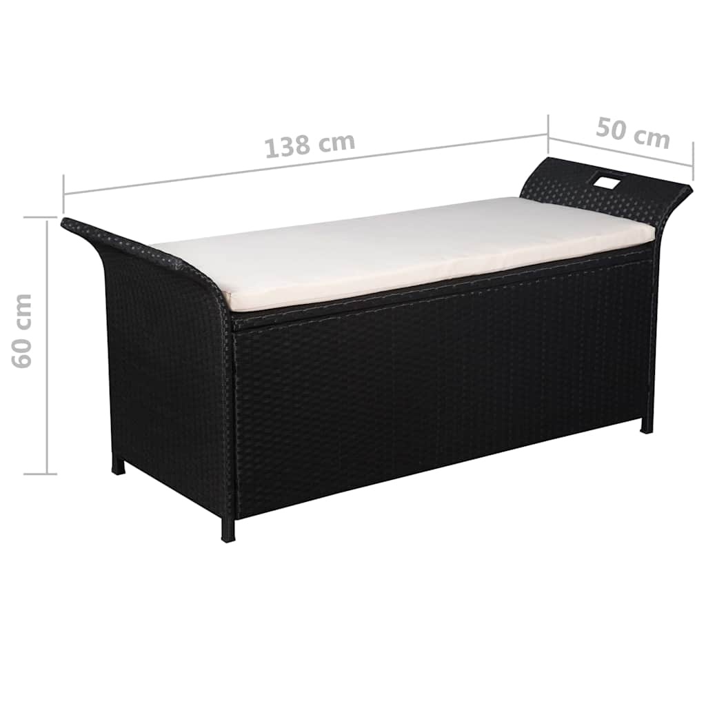 VidaXL Opbergbankje met kussen 138 cm poly rattan zwart
