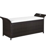 VidaXL Opbergbankje met kussen 138 cm poly rattan bruin