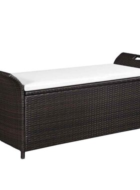 VidaXL Opbergbankje met kussen 138 cm poly rattan bruin