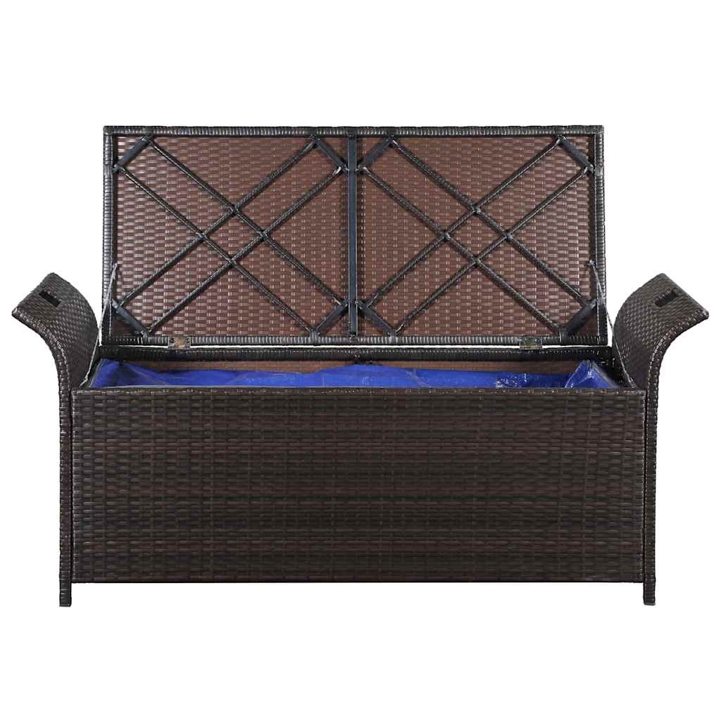 VidaXL Opbergbankje met kussen 138 cm poly rattan bruin
