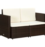 VidaXL Tuinbank 2-zits met kussens poly rattan bruin