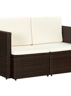 VidaXL Tuinbank 2-zits met kussens poly rattan bruin