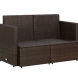 VidaXL Tuinbank 2-zits met kussens poly rattan bruin