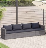 VidaXL 4-delige Loungeset met kussens poly rattan grijs