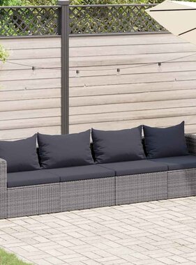 VidaXL 4-delige Loungeset met kussens poly rattan grijs