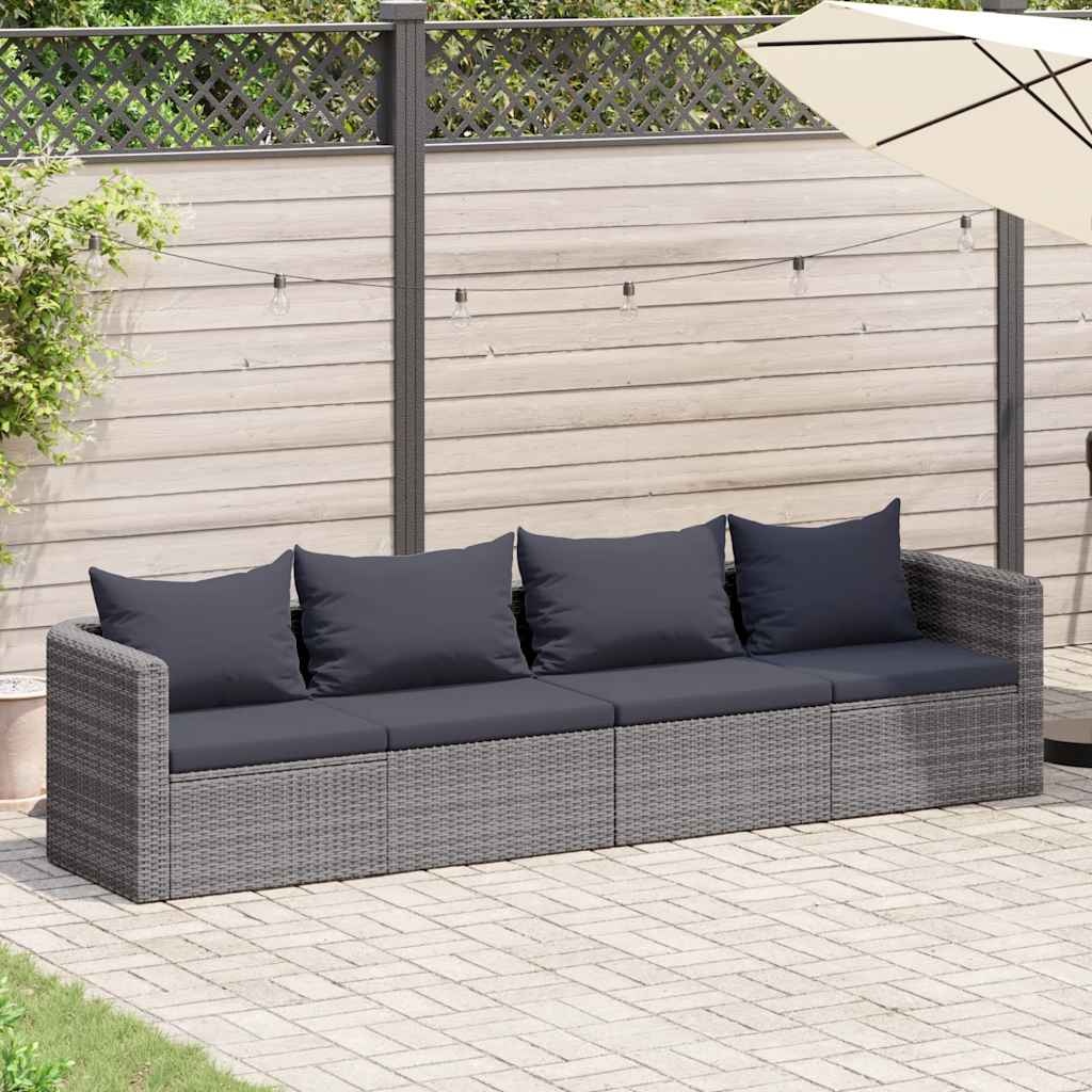 VidaXL 4-delige Loungeset met kussens poly rattan grijs